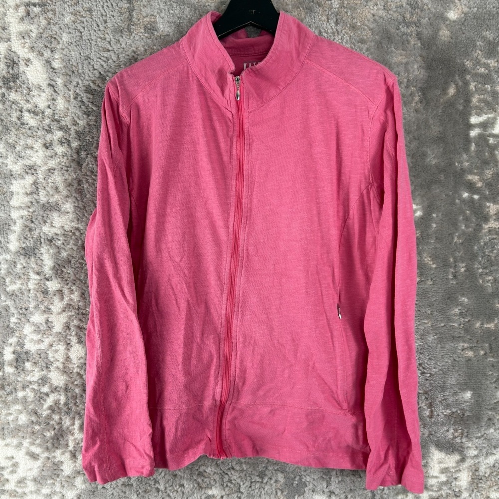 Kate Lord Size XL Minimalist Mock Full Zip Sweater Jacket Pink Long Sleeve
